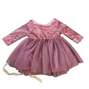 Purple Pink Sequin Long Sleeve Baby Girl Formal Dress